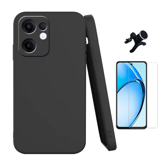 Kit Vidro Temperado Cleargorilasglass + Capa Proteção Silicone +  Suporte Reforçado de Carro GIFT4ME Para Oppo Reno13 F 4G - Preto