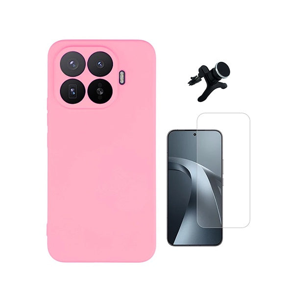 Kit Vidro Temperado Cleargorilasglass + Capa Proteção Silicone +  Suporte Reforçado de Carro GIFT4ME Para Xiaomi 17T 5G - Rosa