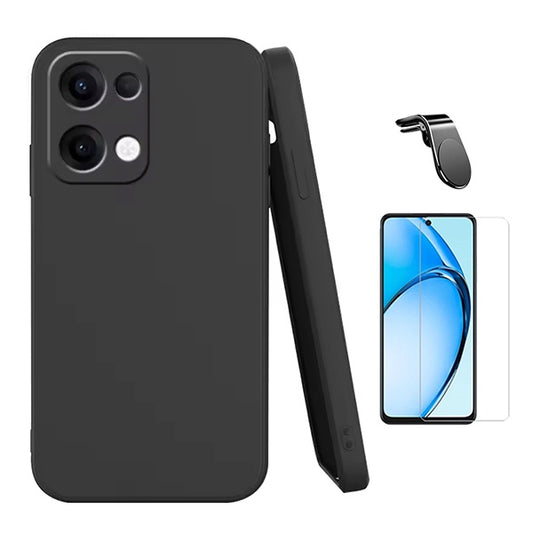 Kit Vidro Temperado Cleargorilasglass + Capa Proteção Silicone + Suporte Magnético L GIFT4ME Para Oppo Reno13 - Preto