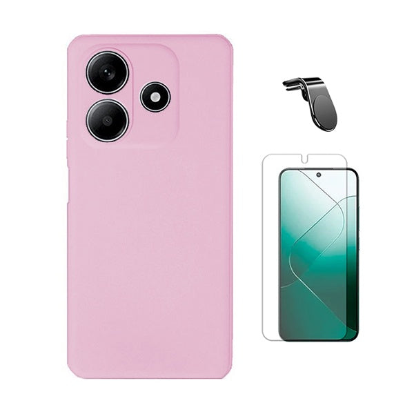 Kit Película Protectora de Hydrogel Frente + Capa Proteção Silicone + Suporte Magnético L Gift4Me Para Xiaomi Redmi Note 14 - Rosa