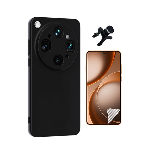 Kit Película Protectora de Hydrogel Frente + Capa Proteção Silicone + Suporte Reforçado de Carro GIFT4ME Para Oppo Find X9 Ultra - Preto