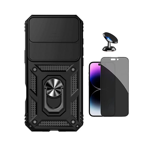 Kit Película de Vidro Temperado Privacidade + Capa de Proteção Militar Magnética Janela + Suporte Magnético GIFT4ME Para Apple iPhone 17 Air - Preto