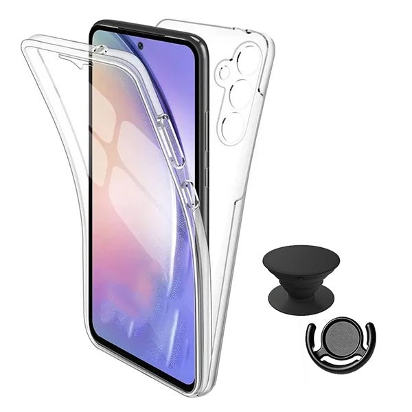 Kit Capa 360° Proteção Frente e Verso + 1 Handholder + 1 Suporte Handholder Preto GIFT4ME Para Samsung Galaxy A26 5G - Transparente/Preto