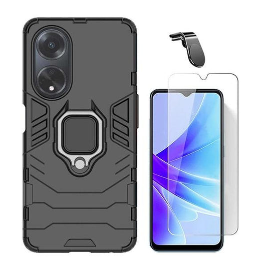 Kit Vidro Temperado ClearGOrilasGlass + Capa de Proteção Militar Magnética + Suporte Magnético L GIFT4ME para Oppo A18 - Preto