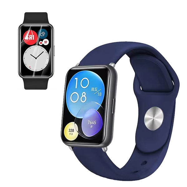 Kit Bracelete Silicone + Película de Hydrogel Gift4Me Para Huawei Watch Fit Special Edition - Azul Escuro