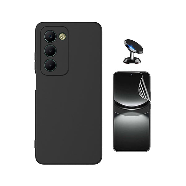 Kit Película Protectora de Hydrogel Frente + Capa Proteção Silicone + Suporte Magnético GIFT4ME Para Xiaomi Redmi 15 5G - Preto