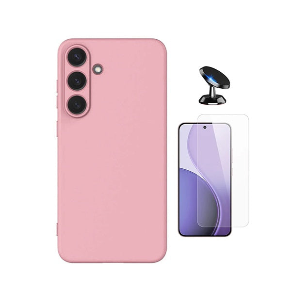 Kit Vidro Temperado Cleargorilasglass + Capa Proteção Silicone + Suporte de Carro GIFT4ME Para Samsung Galaxy S26 - Rosa