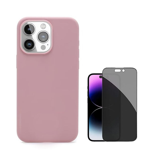 Kit Película de Vidro Temperado Privacidade + Capa Proteção Traseira Silicone GIFT4ME Compativel Com Apple iPhone 16 Pro - Rosa