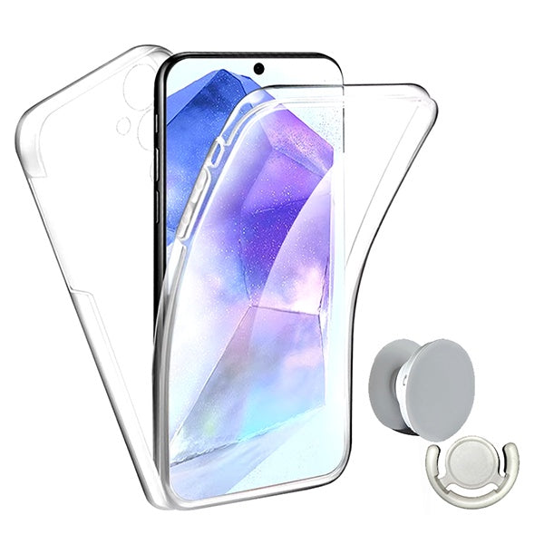 Kit Capa 360° Proteção Frente e Verso + 1 Handholder + 1 Suporte Handholder Branco GIFT4ME Para Samsung Galaxy S25 FE 5G - Transparente/Branco