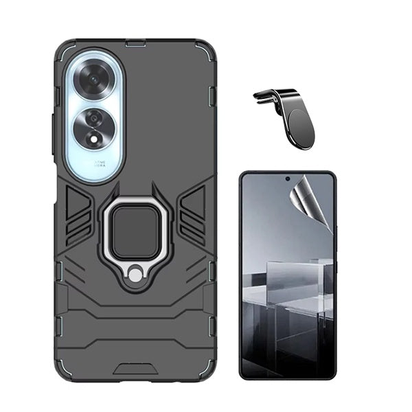 Kit Película Protectora de Hydrogel Frente + Capa de Proteção Militar Magnética + Suporte de Carro Magnético L GIFT4ME Compativel Com Oppo A60 - Preto