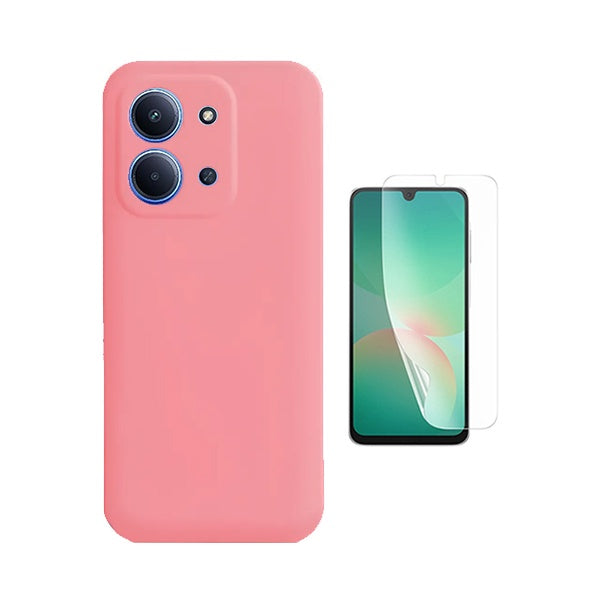 Kit Película Protectora de Hydrogel Frente + Capa Proteção Silicone GIFT4ME Para Xiaomi Poco C85 - Rosa