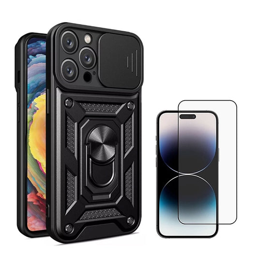 Kit Película de Vidro Temperado Gorilasglass + Capa de Proteção Militar Magnética Janela GIFT4ME Compativel Com Apple iPhone 16 Pro - Preto