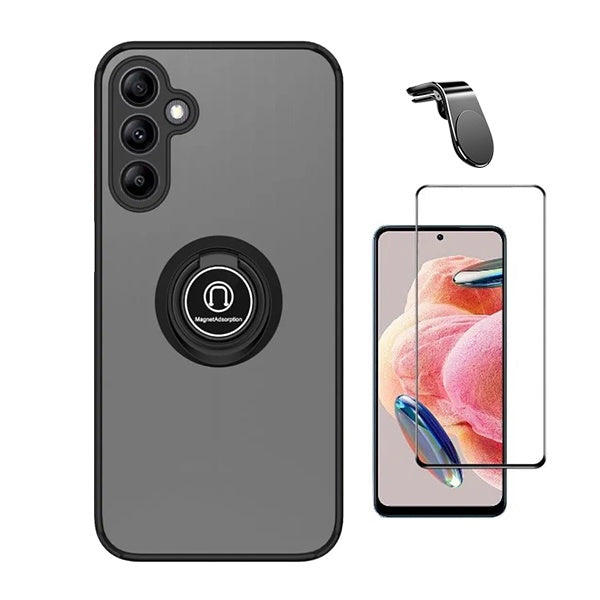 Kit Capa Anti-Impacto Clear com Anel + Vidro Temperado Gorilaglass + Suporte Magnético L GIFT4ME Para Samsung Galaxy A55 5G - Transparente/Preto