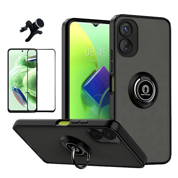Kit Capa Anti-Impacto Clear com Anel + Vidro Temperado Gorilaglass + Suporte Magnético GIFT4ME Para Oppo A17 - Transparente/Preto