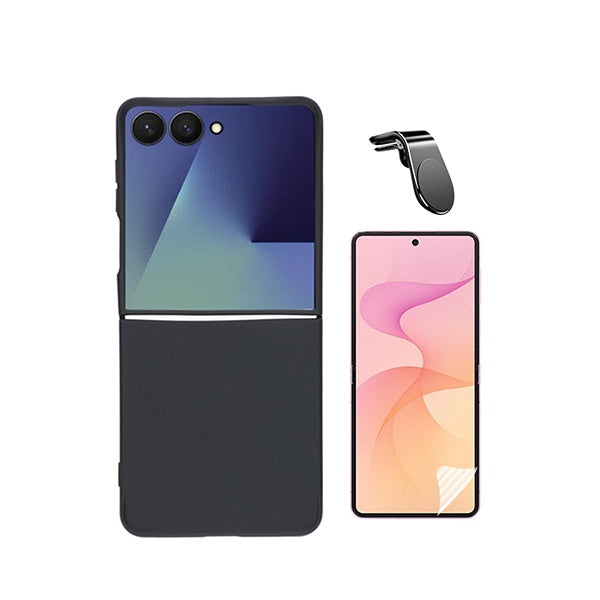 Kit Película Protectora de Hydrogel Frente + Capa Proteção Silicone + Suporte Magnético L GIFT4ME Para Samsung Galaxy Z Flip8 - Preto