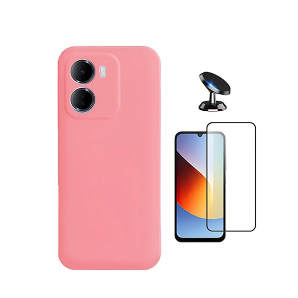 Kit Película de Vidro Temperado Gorilasglass + Capa Proteção Silicone + Suporte Magnético GIFT4ME Para Xiaomi Redmi 15a 5G - Rosa