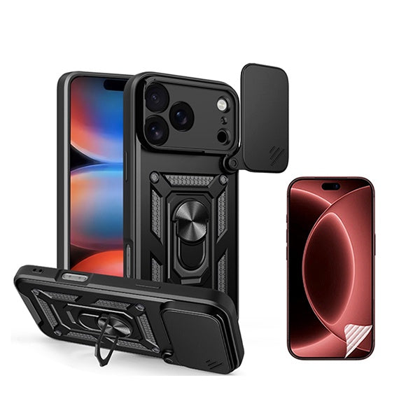 Kit Película Protectora de Hydrogel Frente + Capa de Proteção Militar Magnética Janela GIFT4ME Para Apple iPhone 18 Pro Max - Preto