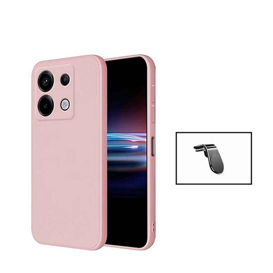 Kit Suporte de Carro Magnético L + Capa Proteção Traseira Silicone GIFT4ME Compativel Com Xiaomi Redmi Note 13 Pro 4G - Rosa