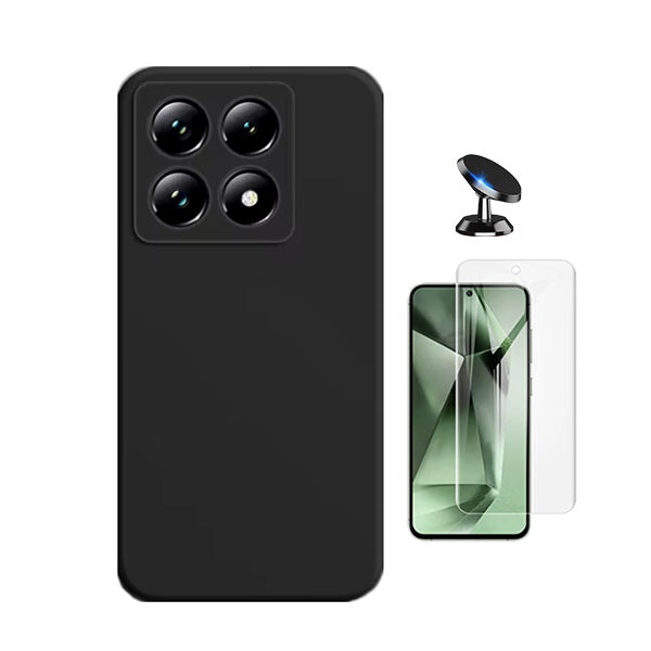 Kit Película Protectora de Hydrogel Frente + Capa Proteção Silicone + Suporte Magnético Gift4Me Para Xiaomi 14T Pro - Preto