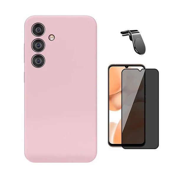 Kit Película de Vidro Temperado Privacidade + Capa Proteção Silicone + Suporte Magnético L GIFT4ME Para Samsung Galaxy A17 4G - Rosa