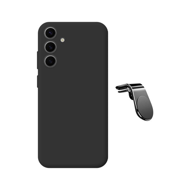 Kit Suporte de Carro Magnético L + Capa Proteção Silicone GIFT4ME Para Samsung Galaxy S25 FE 5G - Preto