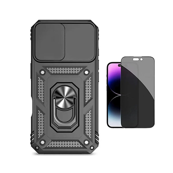 Kit Película de Vidro Temperado Privacidade + Capa de Proteção Militar Magnética Janela GIFT4ME Para Apple iPhone 17 Pro - Preto