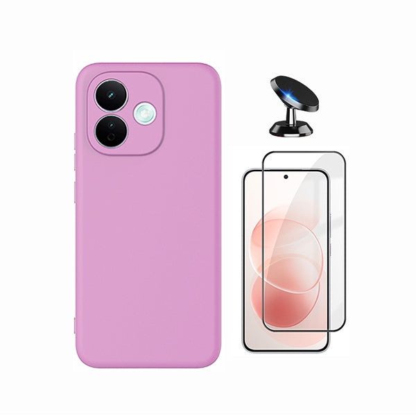 Kit Película de Vidro Temperado Gorilasglass + Capa Proteção Silicone + Suporte Magnético GIFT4ME Para Xiaomi Redmi Note 17 Pro 5G - Rosa