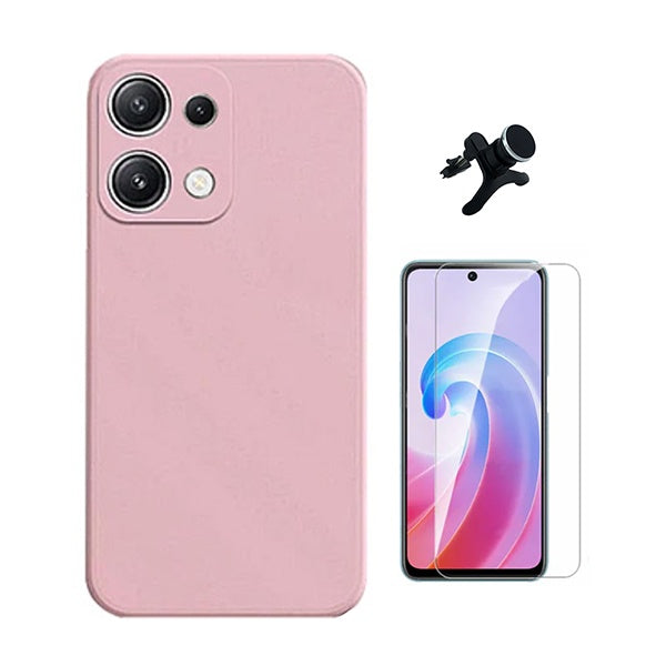 Kit Vidro Temperado Cleargorilasglass + Capa Proteção Silicone +  Suporte Reforçado de Carro GIFT4ME Para Xiaomi Redmi Note 14S - Rosa