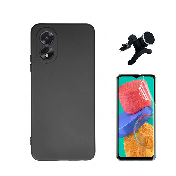 Kit Película ProtectOra de Hydrogel Frente + Capa Proteção Traseira Silicone + Suporte Magnético Com Pernas GIFT4ME para Oppo A18 - Preto