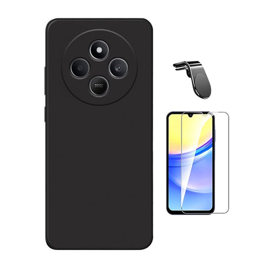 Kit Vidro Temperado Cleargorilasglass + Capa Proteção Silicone + Suporte Magnético L Gift4Me Para Xiaomi Redmi 14C - Preto