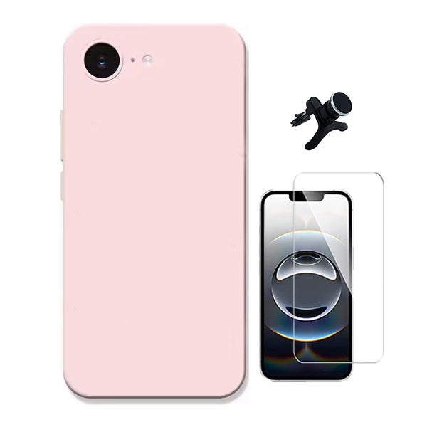 Kit Vidro Temperado Cleargorilasglass + Capa Proteção Silicone +  Suporte Reforçado de Carro GIFT4ME Para Apple iPhone 16e - Rosa
