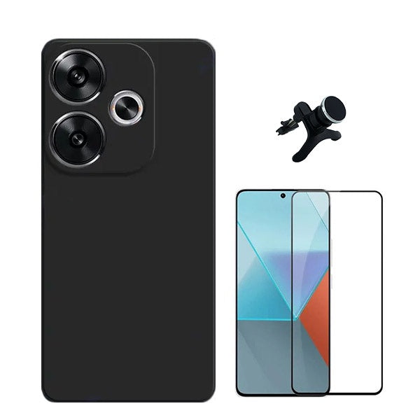 Kit Película de Vidro Temperado Gorilasglass + Capa Proteção Traseira Silicone + Suporte Reforçado de Carro GIFT4ME Compativel Com Xiaomi Poco F6 - Preto