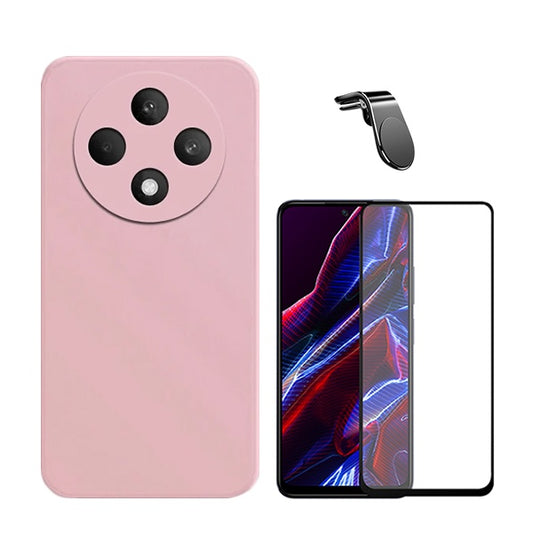 Kit Película de Vidro Temperado Gorilasglass + Capa Proteção Traseira Silicone + Suporte Magnético L GIFT4ME Compativel Com Oppo Reno12 F 4G - Rosa