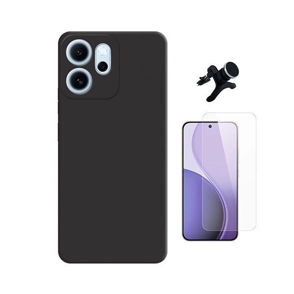 Kit Vidro Temperado Cleargorilasglass + Capa Proteção Silicone +  Suporte Reforçado de Carro GIFT4ME Para Oppo Reno14 FS 5G - Preto