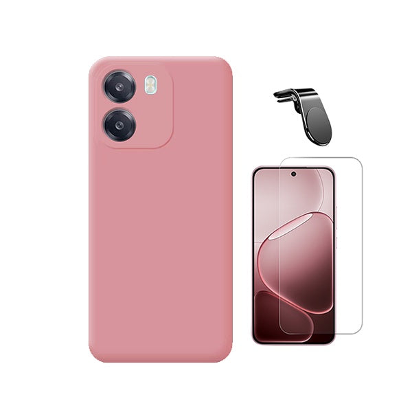 Kit Vidro Temperado Cleargorilasglass + Capa Proteção Silicone + Suporte Magnético L GIFT4ME Para Oppo A6 - Rosa