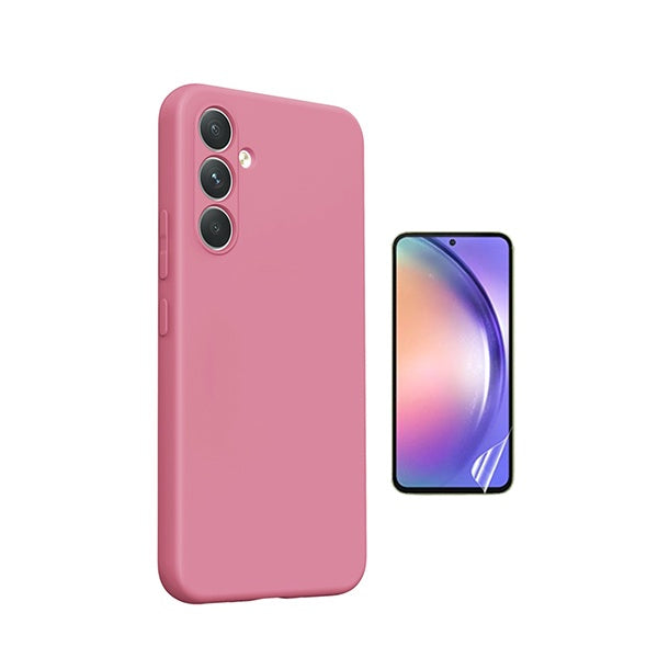 Kit Película Protectora de Hydrogel Frente + Capa Proteção Silicone GIFT4ME Para Samsung Galaxy A27 5G - Rosa