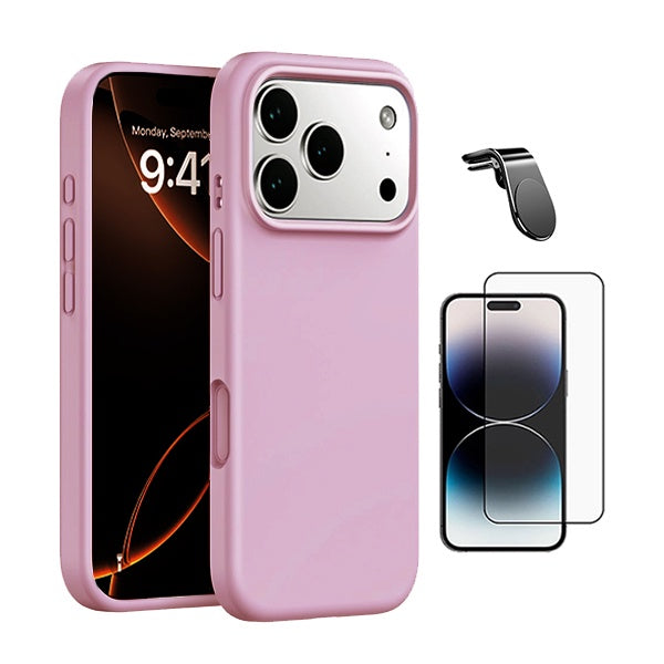 Kit Película de Vidro Temperado Gorilasglass + Capa Proteção Silicone + Suporte Magnético L GIFT4ME Para Apple iPhone 17 Pro - Rosa