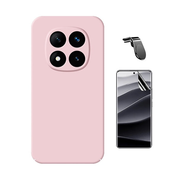 Kit Película Protectora de Hydrogel Frente + Capa Proteção Silicone + Suporte Magnético L Gift4Me Para Xiaomi Redmi Note 14 Pro + Plus - Rosa