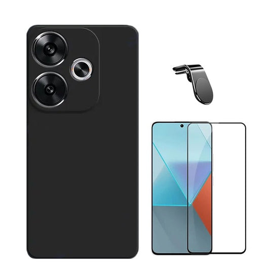 Kit Película de Vidro Temperado Gorilasglass + Capa Proteção Traseira Silicone + Suporte Magnético L GIFT4ME Compativel Com Xiaomi Poco F6 - Preto