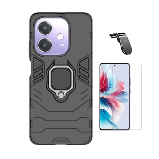Kit Vidro Temperado Cleargorilasglass + Capa de Proteção Militar Magnética +  Suporte de Carro Magnético L GIFT4ME Para Oppo A40 - Preto