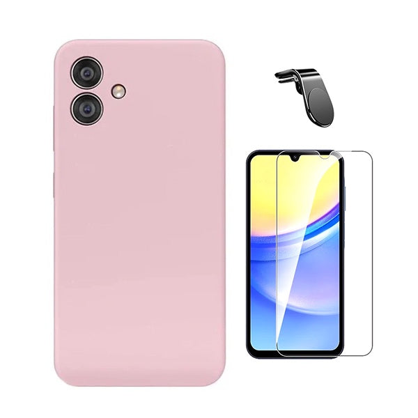 Kit Vidro Temperado Cleargorilasglass + Capa Proteção Silicone + Suporte Magnético L GIFT4ME Para Samsung Galaxy A07 - Rosa