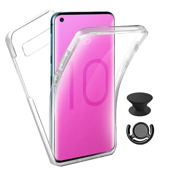 Kit Capa 360° Proteção Frente e Verso + 1 Handholder + 1 Suporte Handholder Preto Gift4Me Para LG K51S - Transparente/Preto