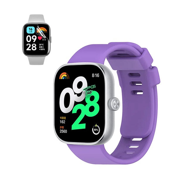 Kit Bracelete Silicone + Película de Hydrogel GIFT4ME Compativel Com Xiaomi Redmi Watch 4 - Roxo