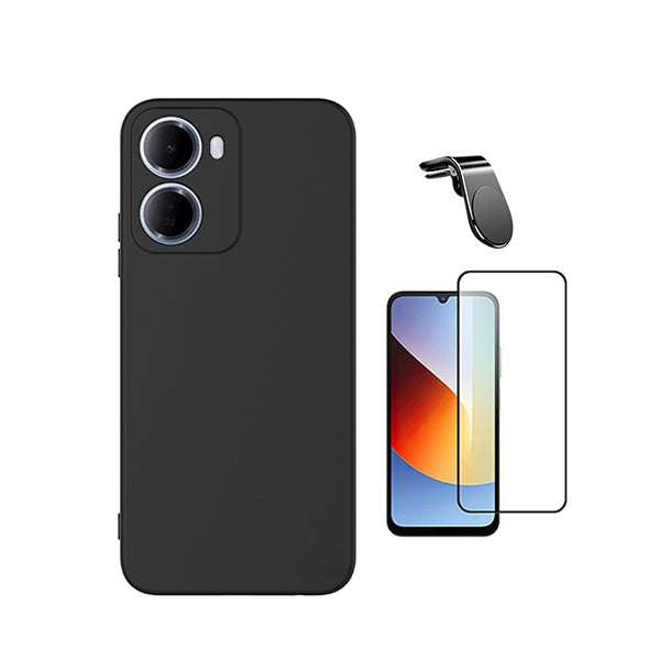 Kit Película de Vidro Temperado Gorilasglass + Capa Proteção Silicone + Suporte Magnético L GIFT4ME Para Xiaomi Redmi 15a 5G - Preto
