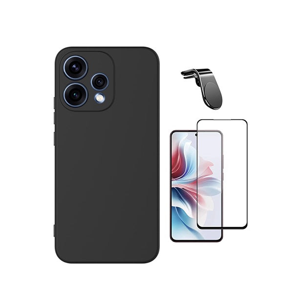 Kit Película de Vidro Temperado Gorilasglass + Capa Proteção Silicone + Suporte Magnético L GIFT4ME Para Oppo Reno15 - Preto
