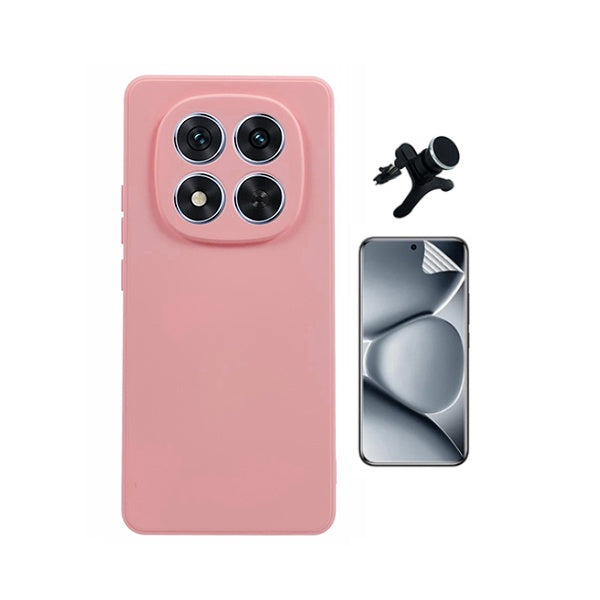 Kit Película Protectora de Hydrogel Frente + Capa Proteção Silicone + Suporte Reforçado de Carro GIFT4ME Para Xiaomi Redmi Note 15 Pro + Plus - Rosa