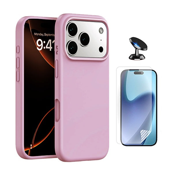 Kit Película Protectora de Hydrogel Frente + Capa Proteção Silicone + Suporte Magnético GIFT4ME Para Apple iPhone 17 Pro Max - Rosa