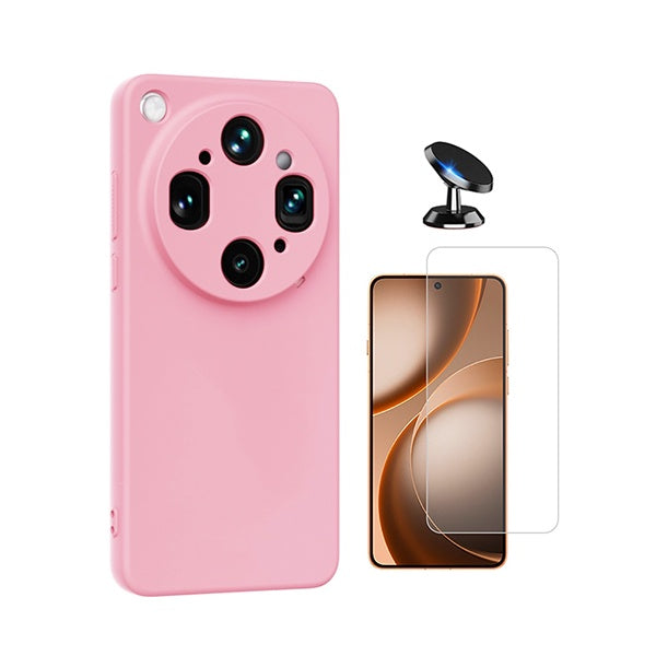 Kit Vidro Temperado Cleargorilasglass + Capa Proteção Silicone + Suporte de Carro GIFT4ME Para Oppo Find X9 Ultra - Rosa