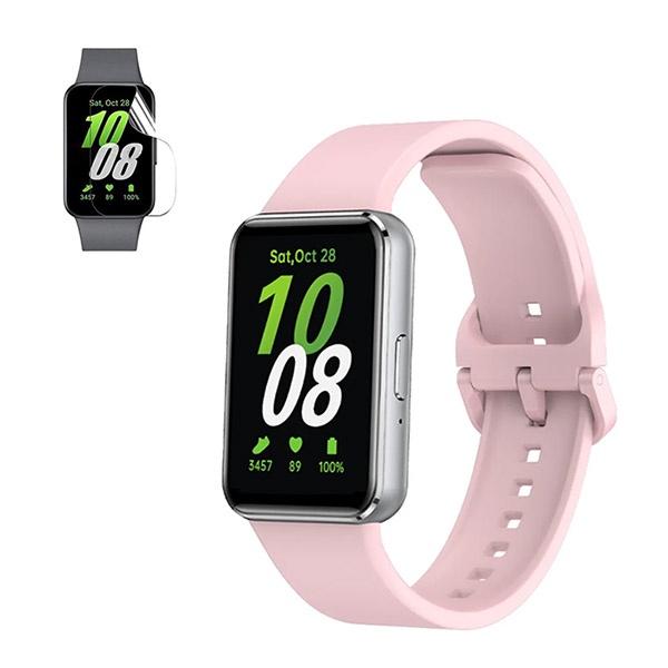 Kit Bracelete Silicone Com Fivela + Película de Hydrogel GIFT4ME para Samsung Galaxy Fit3 - Rosa