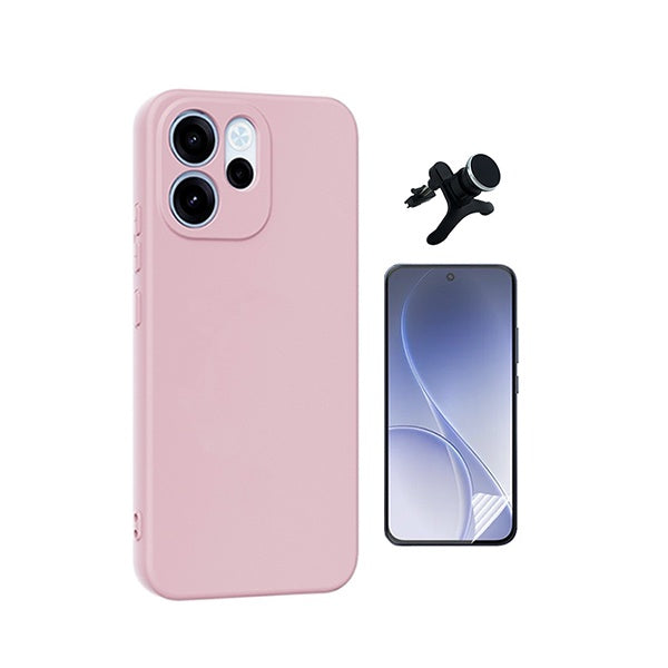 Kit Película Protectora de Hydrogel Frente + Capa Proteção Silicone + Suporte Reforçado de Carro GIFT4ME Para Oppo Reno15 FS - Rosa